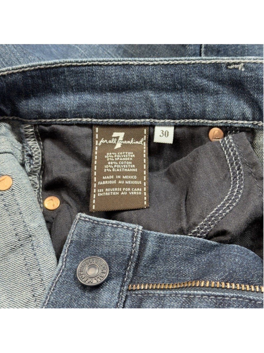 7 For All Mankind Jeans Womens 30x34 Blue Denim Low Rise Dojo Bootcut Faded Y2K - Picture 10 of 12